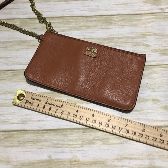 Coach Brown‎ Tan Cognac Leather Gold Zipper Wristlet Wallet Bag - Picture 5 of 6